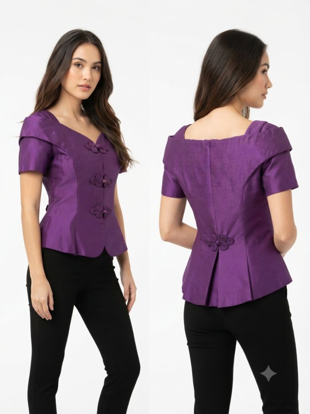 Vintage 90s Watters & Watters Purple Formal Jacket Size 10 Peplum Frog Closure